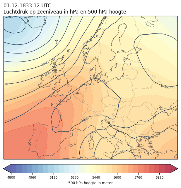 Weerkaart van 1 december 1833 om 12 UTC