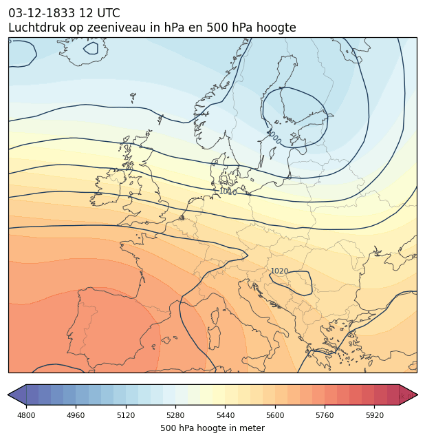 Weerkaart van 3 december 1833 om 12 UTC
