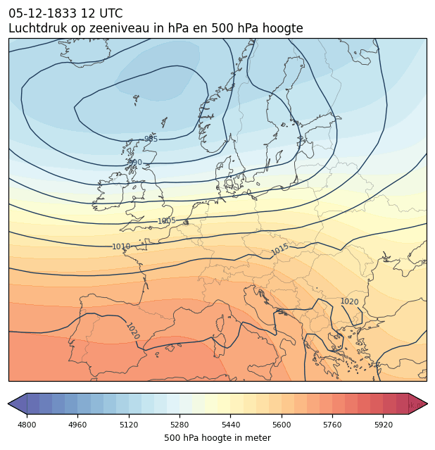 Weerkaart van 5 december 1833 om 12 UTC