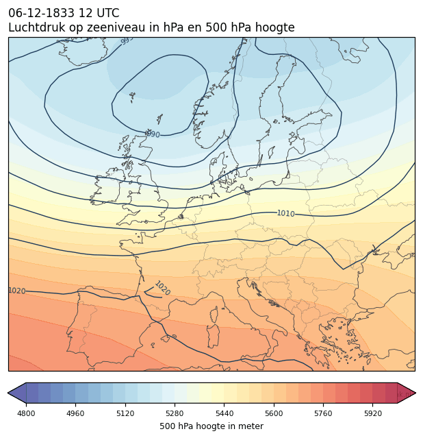 Weerkaart van 6 december 1833 om 12 UTC