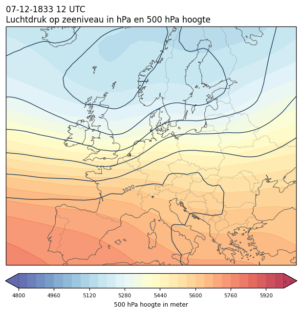 Weerkaart van 7 december 1833 om 12 UTC