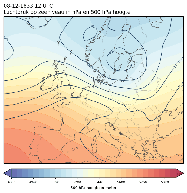 Weerkaart van 8 december 1833 om 12 UTC