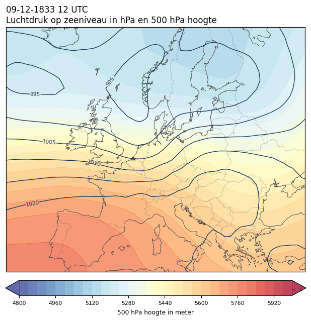 Weerkaart van 9 december 1833 om 12 UTC