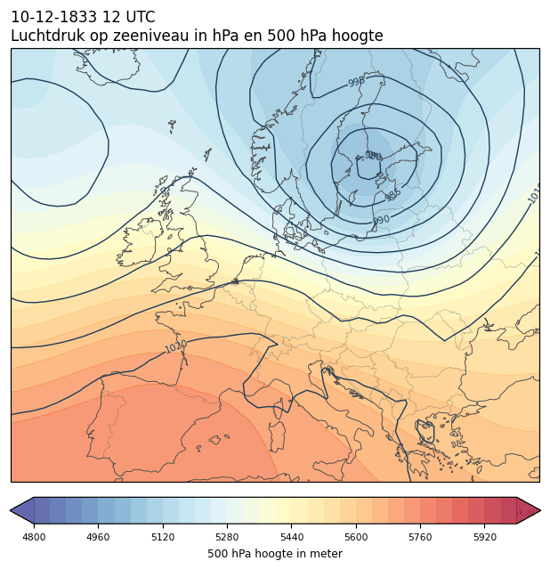 Weerkaart van 10 december 1833 om 12 UTC