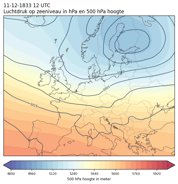 Weerkaart van 11 december 1833 om 12 UTC