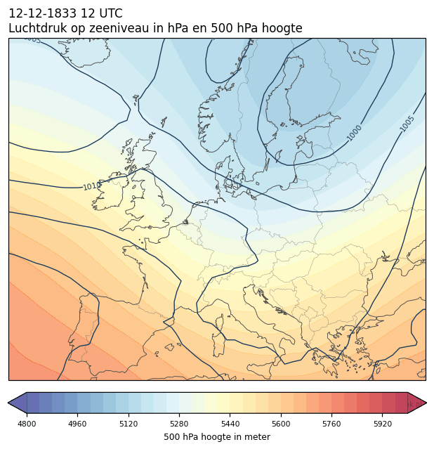 Weerkaart van 12 december 1833 om 12 UTC
