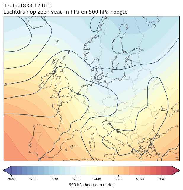 Weerkaart van 13 december 1833 om 12 UTC