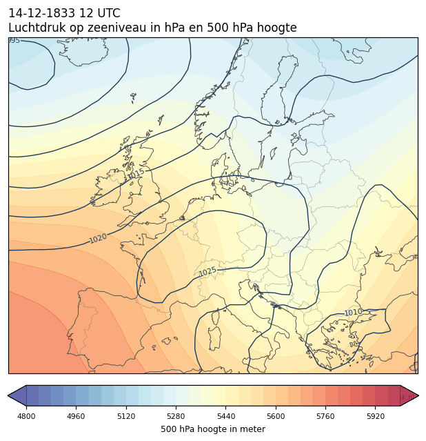 Weerkaart van 14 december 1833 om 12 UTC