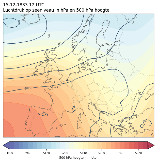 Weerkaart van 15 december 1833 om 12 UTC