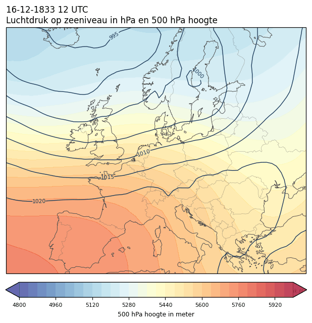 Weerkaart van 16 december 1833 om 12 UTC