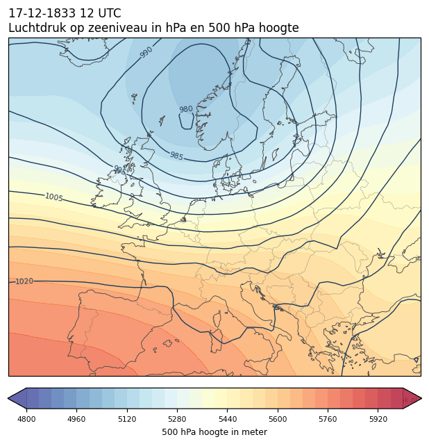 Weerkaart van 17 december 1833 om 12 UTC