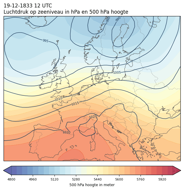 Weerkaart van 19 december 1833 om 12 UTC