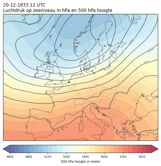 Weerkaart van 20 december 1833 om 12 UTC