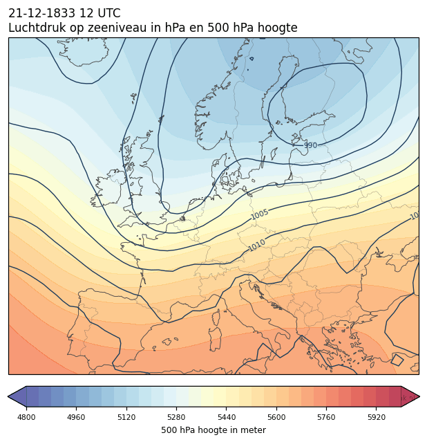 Weerkaart van 21 december 1833 om 12 UTC