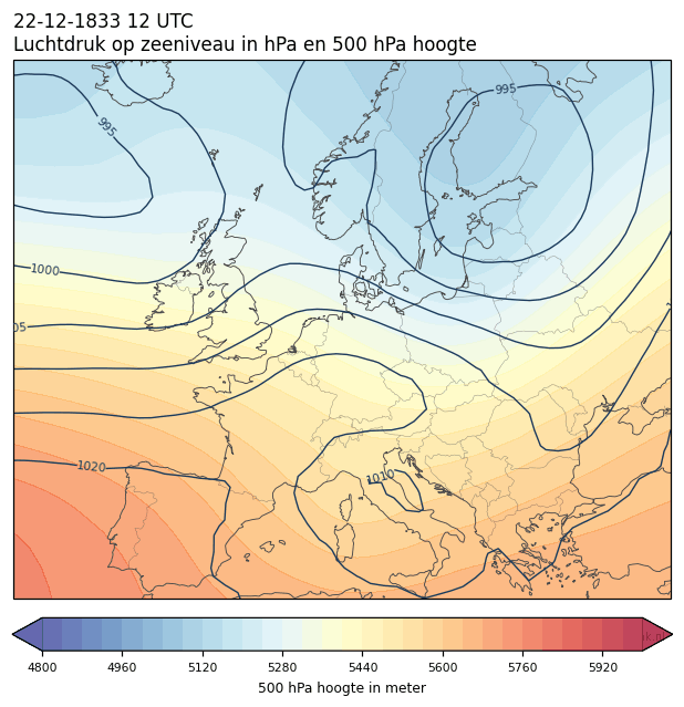 Weerkaart van 22 december 1833 om 12 UTC