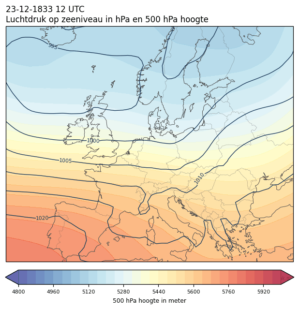 Weerkaart van 23 december 1833 om 12 UTC
