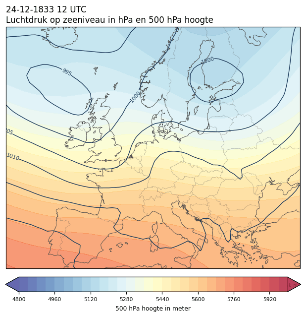 Weerkaart van 24 december 1833 om 12 UTC