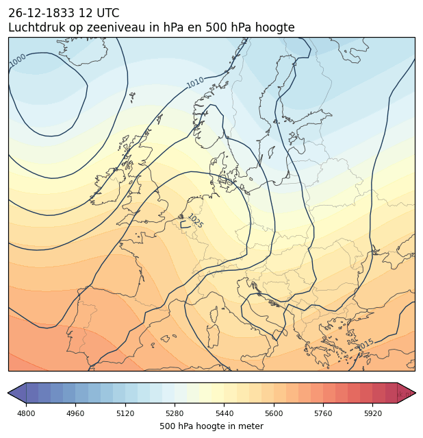 Weerkaart van 26 december 1833 om 12 UTC