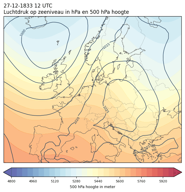 Weerkaart van 27 december 1833 om 12 UTC