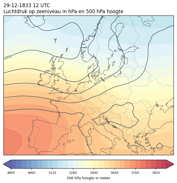 Weerkaart van 29 december 1833 om 12 UTC