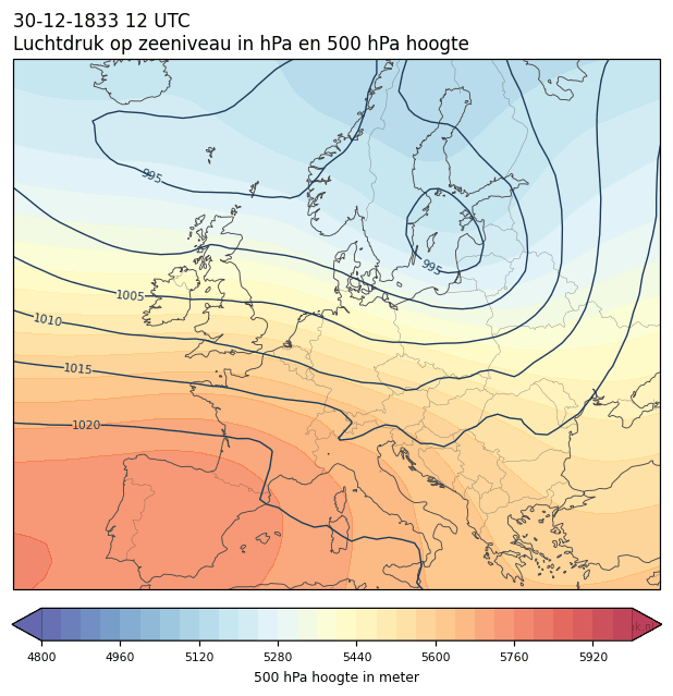 Weerkaart van 30 december 1833 om 12 UTC