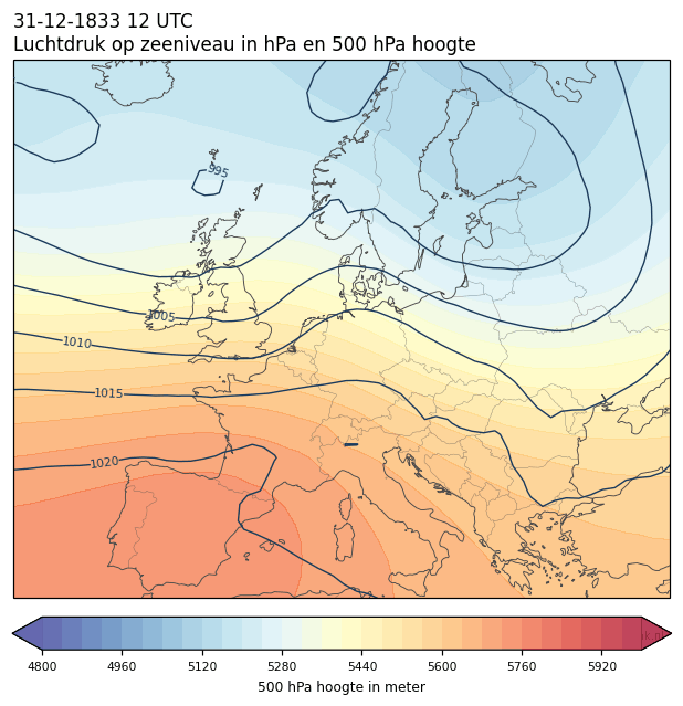 Weerkaart van 31 december 1833 om 12 UTC