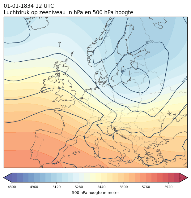 Weerkaart van 1 januari 1834 om 12 UTC