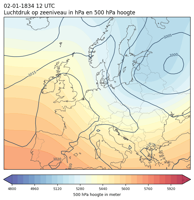 Weerkaart van 2 januari 1834 om 12 UTC