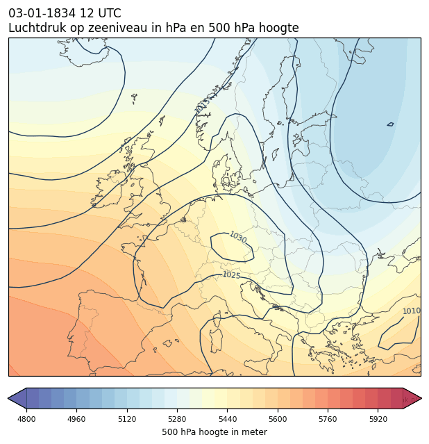 Weerkaart van 3 januari 1834 om 12 UTC
