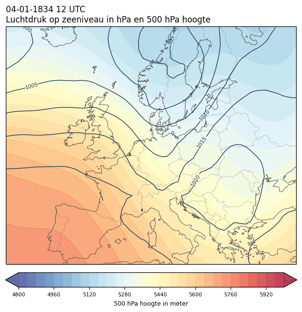 Weerkaart van 4 januari 1834 om 12 UTC