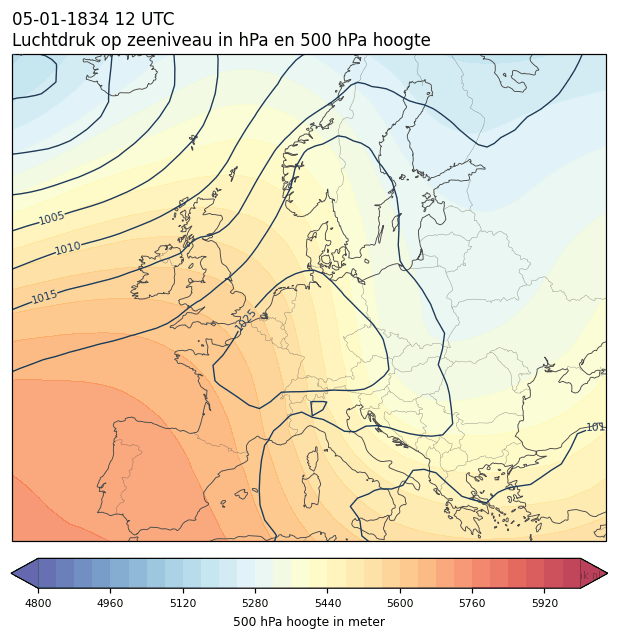 Weerkaart van 5 januari 1834 om 12 UTC