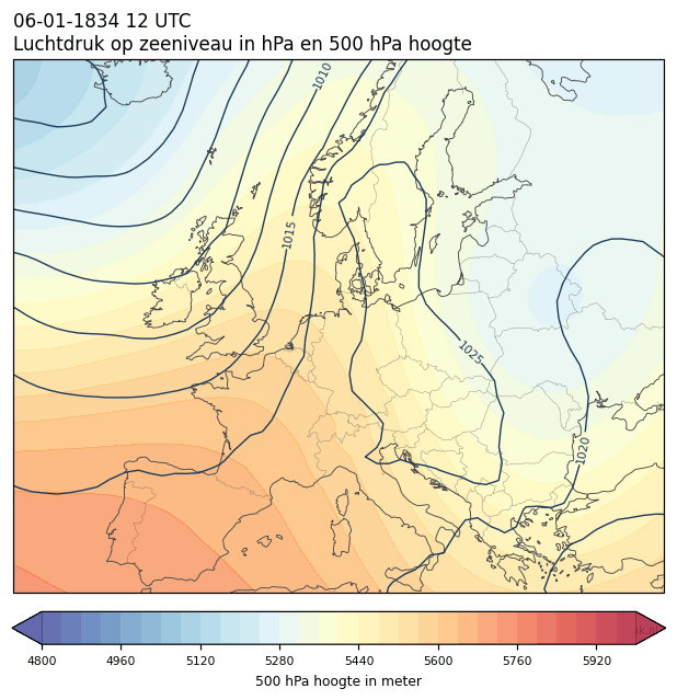 Weerkaart van 6 januari 1834 om 12 UTC