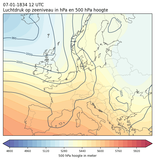 Weerkaart van 7 januari 1834 om 12 UTC