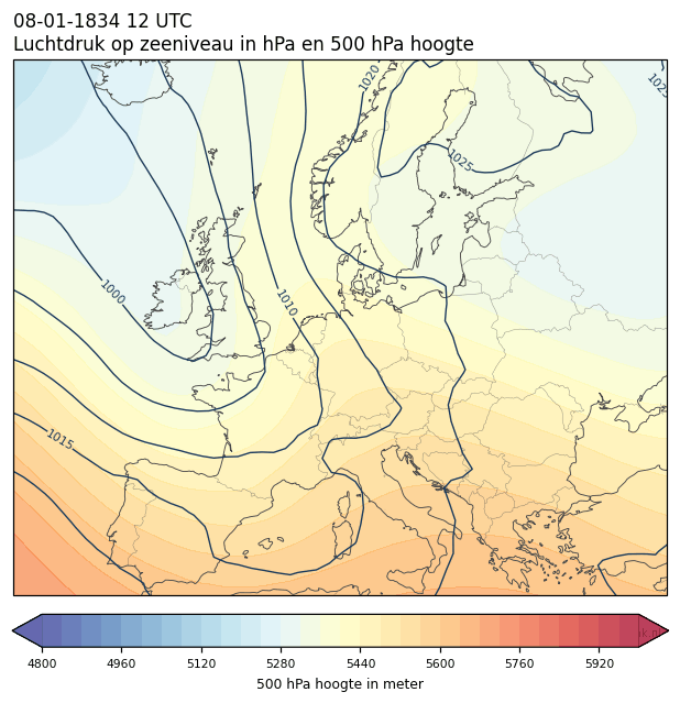 Weerkaart van 8 januari 1834 om 12 UTC