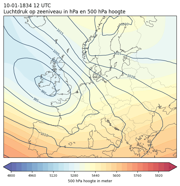 Weerkaart van 10 januari 1834 om 12 UTC