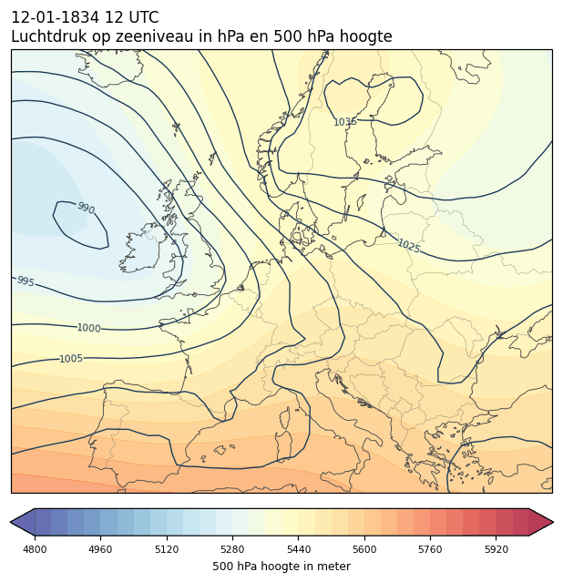 Weerkaart van 12 januari 1834 om 12 UTC