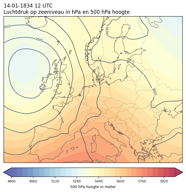 Weerkaart van 14 januari 1834 om 12 UTC