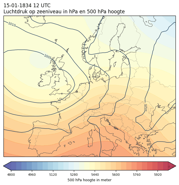 Weerkaart van 15 januari 1834 om 12 UTC