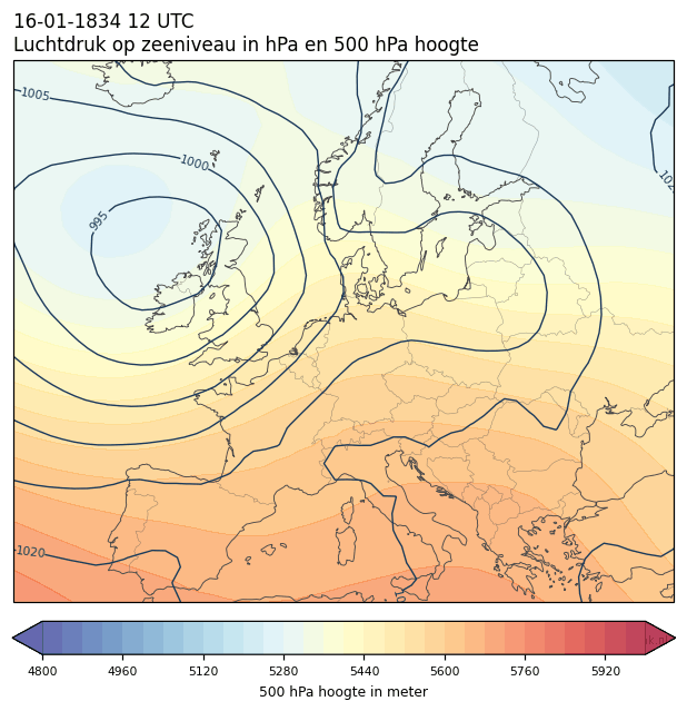 Weerkaart van 16 januari 1834 om 12 UTC