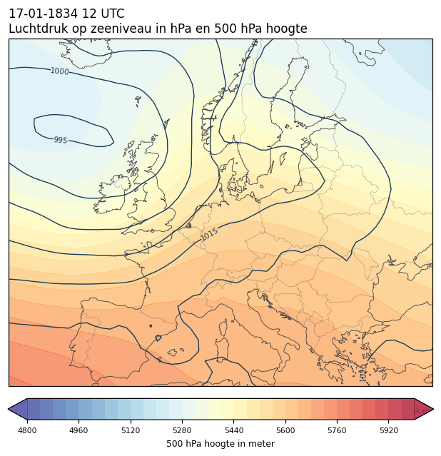 Weerkaart van 17 januari 1834 om 12 UTC