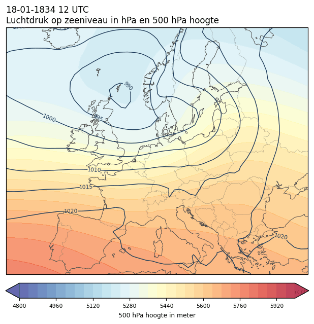 Weerkaart van 18 januari 1834 om 12 UTC