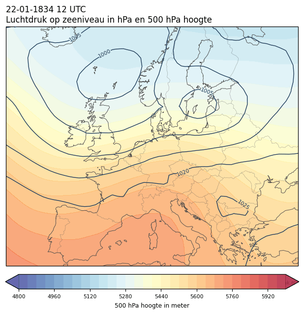 Weerkaart van 22 januari 1834 om 12 UTC