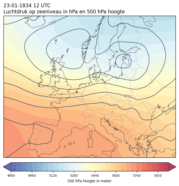 Weerkaart van 23 januari 1834 om 12 UTC