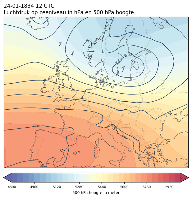 Weerkaart van 24 januari 1834 om 12 UTC