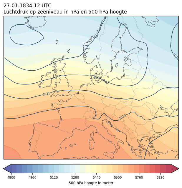 Weerkaart van 27 januari 1834 om 12 UTC