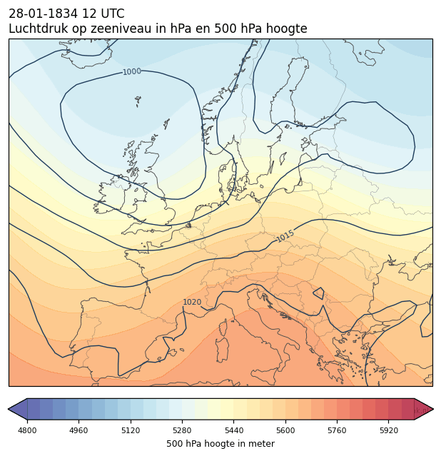 Weerkaart van 28 januari 1834 om 12 UTC
