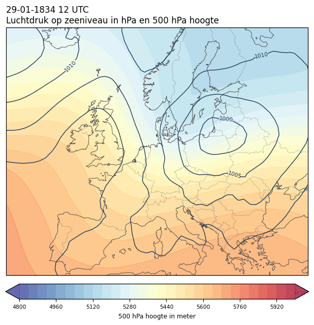 Weerkaart van 29 januari 1834 om 12 UTC