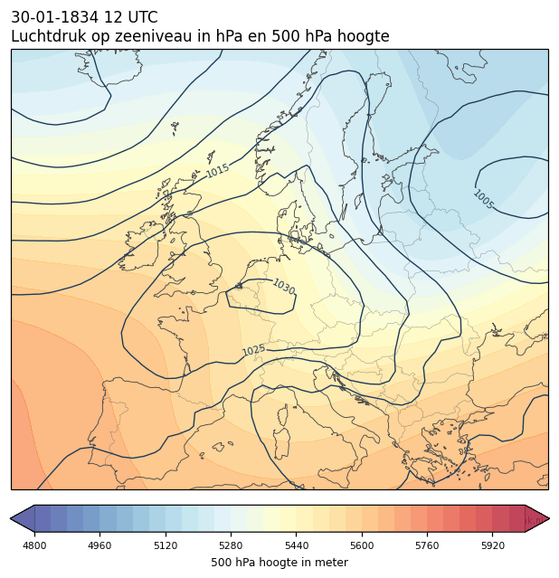 Weerkaart van 30 januari 1834 om 12 UTC