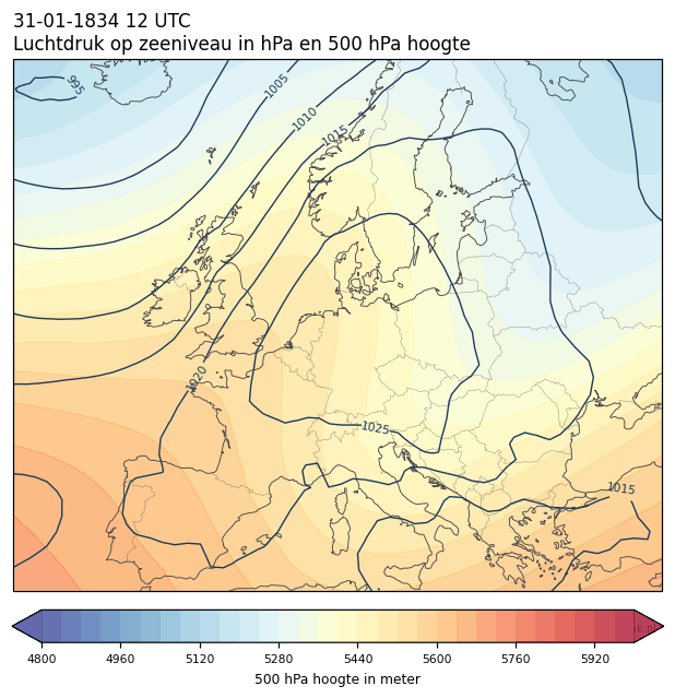 Weerkaart van 31 januari 1834 om 12 UTC