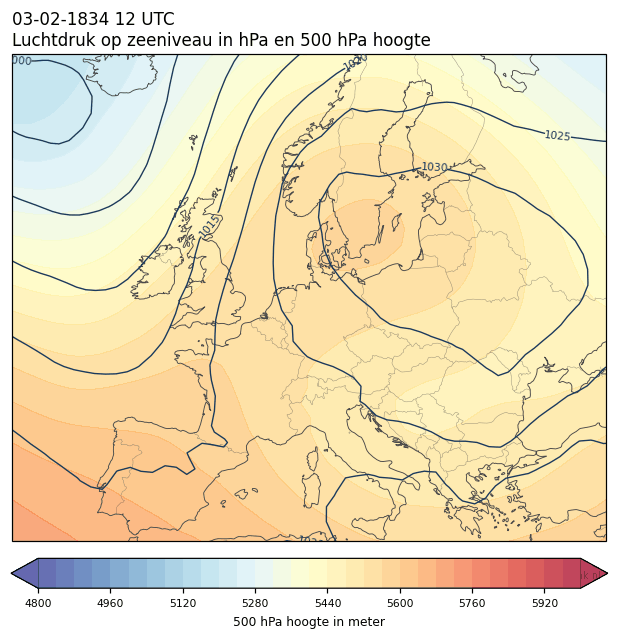 Weerkaart van 3 februari 1834 om 12 UTC